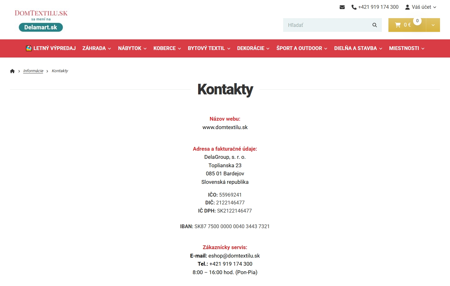 Domtextilu kontakt, telefon, infolinka, zákaznícky servis