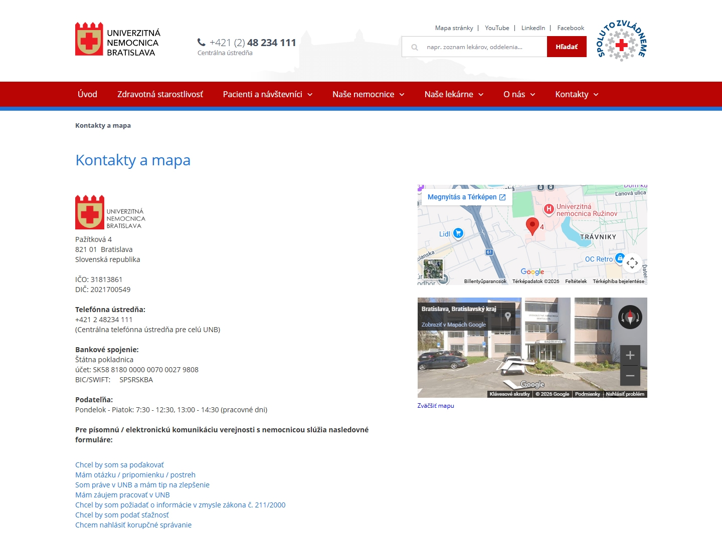 Nemocnica Ružinov kontakt